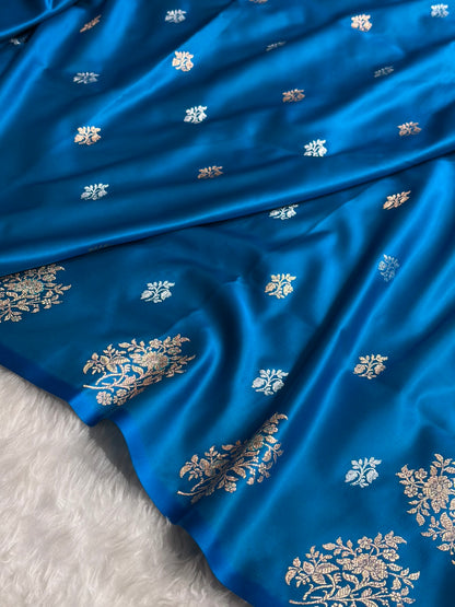 Firozi Shades Banarasi With Floral Border Mashru Silk Saree MSM-126