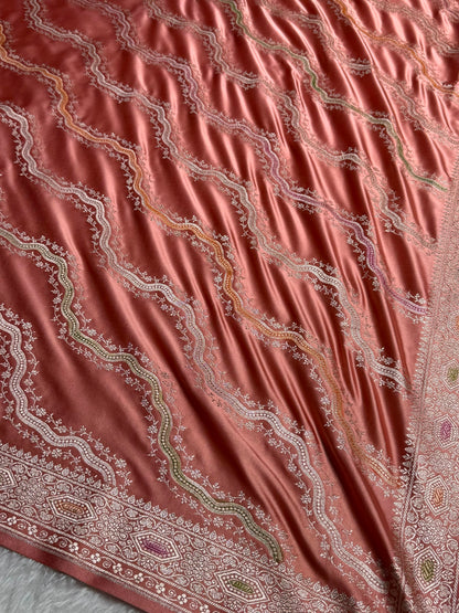 Banarasi Minakari Cross Pattern in Gajiri Shades Mashru Silk Saree MCS93