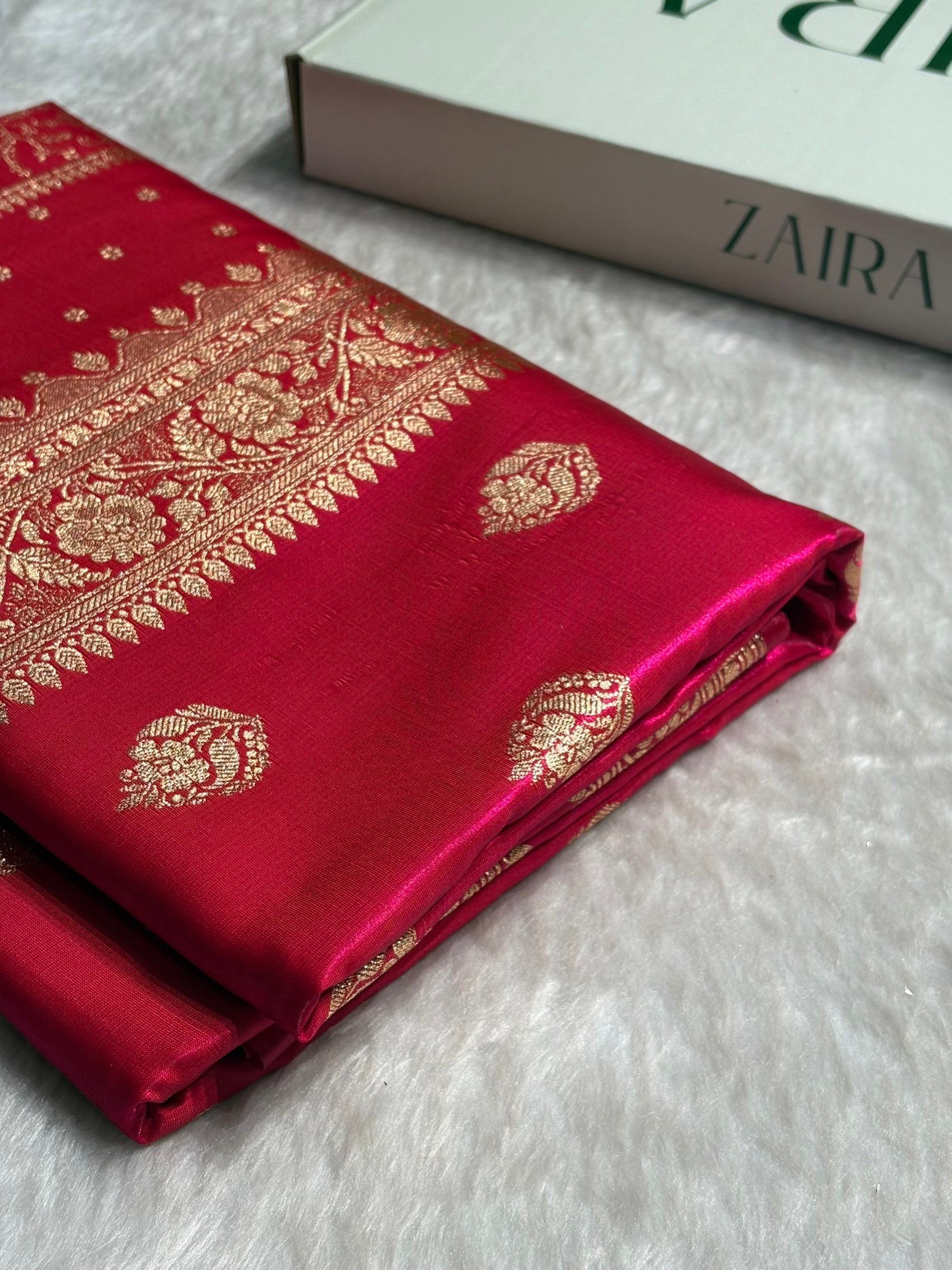 Satin Silk Saree Booti Motif in Reddish Pink Shades SS20