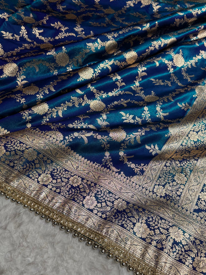 Peacock Jaal Satin Silk Saree with Gotta Patti