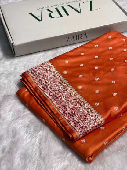 Rusty Orange Shades With Contrast Border Booti Mashru Silk Saree MS79
