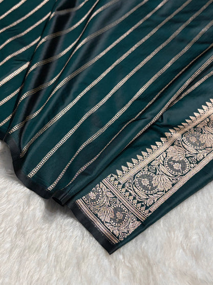 Dark Rama Boota With Floral Border Mashru Silk Saree MSM-97