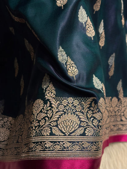 Cross Navy Shades Dual Floral Booti Mashru Silk Saree MSM-69