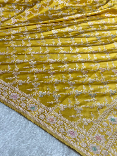 Banarasi Mustard Jaal With Minakari Pattern Mashru Silk Saree MCS56