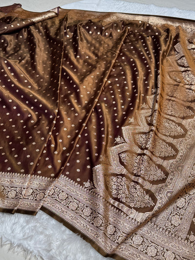 Cross Brown Booti Katan Silk Saree SK01