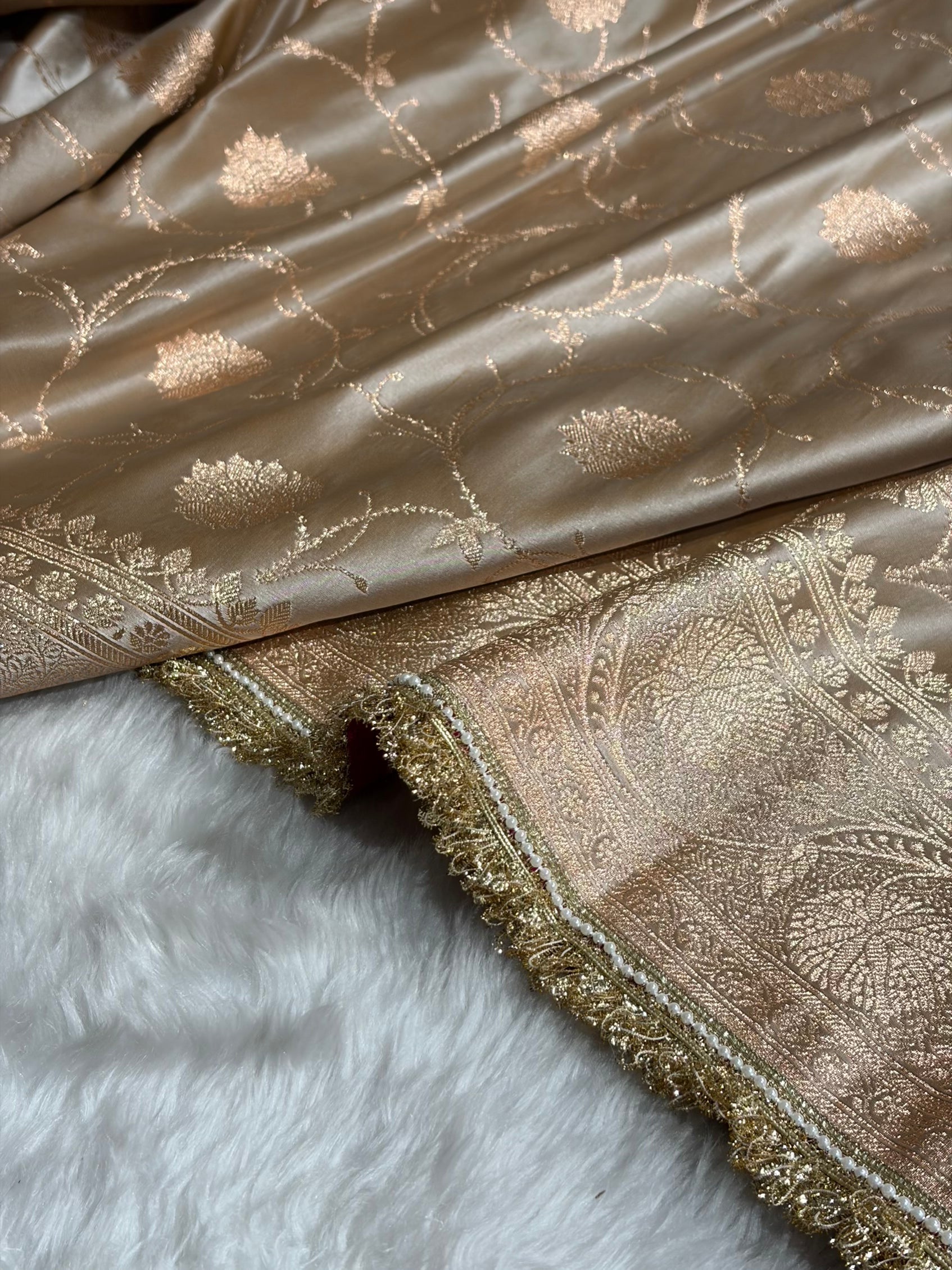 Tusser Banarasi Jaal With Gotta Patti Satin Katan Silk Saree SKGP06