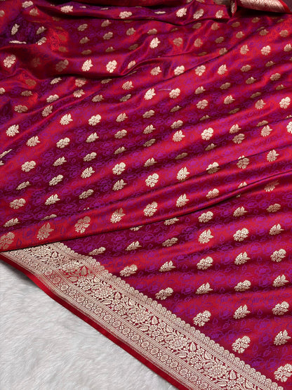 Reddish Magenta Shades Tanchoi Motif Mashru Silk Saree MST-10