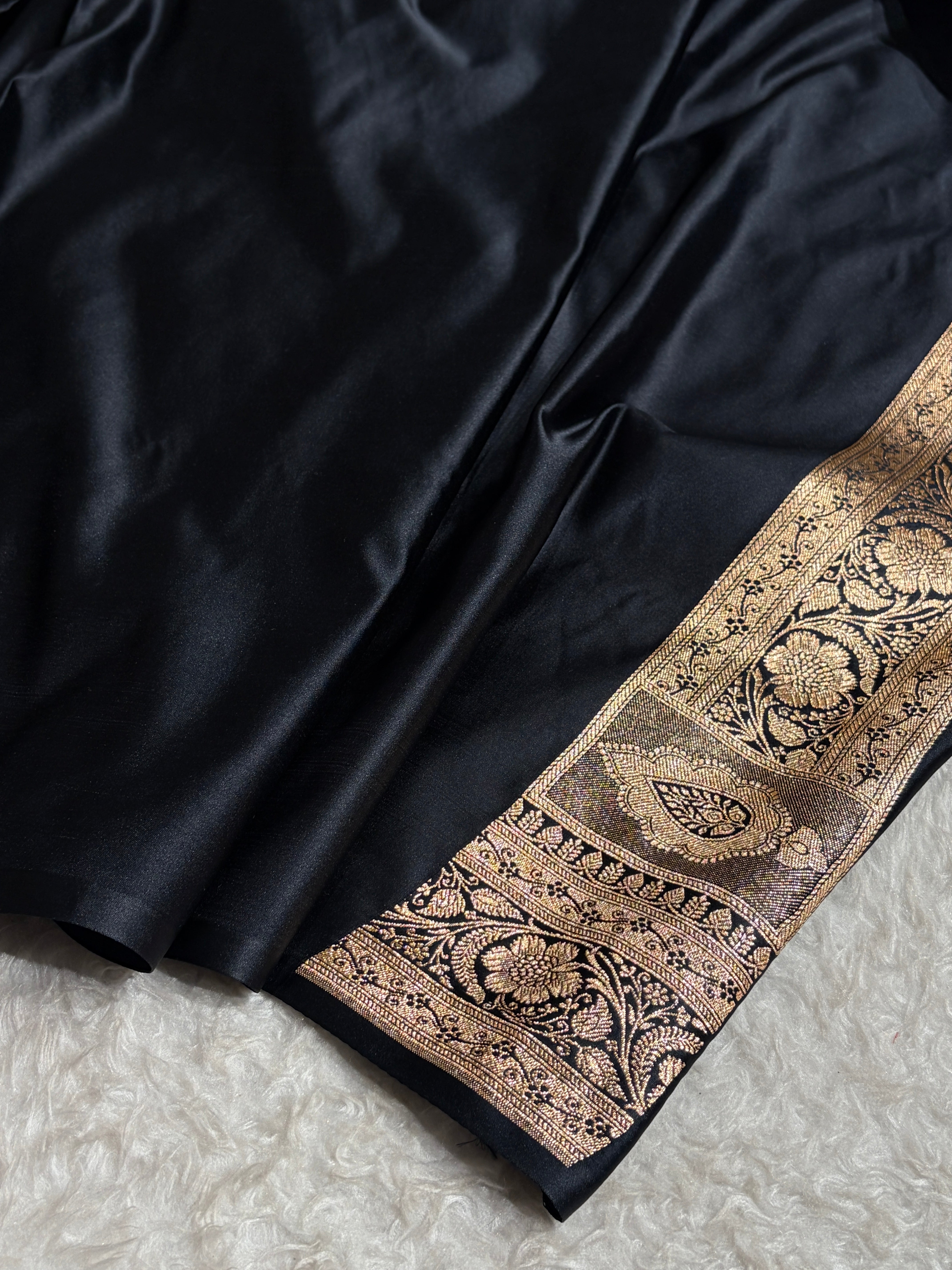 Banarasi Satin Katan Saree Floral Boota Pattern in Black Shades SK145