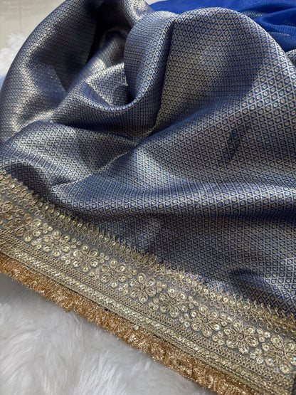 Semi Pure Tissue Silk Saree with Heavy Gotta Patti in Royal Blue Shades TGP08