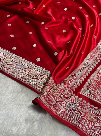 Banarasi Red Minakari Booti Mashru Silk Saree MS10