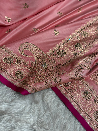 Banarasi Baby Pink Booti With Swarovski Work Katan Silk Saree BSK09