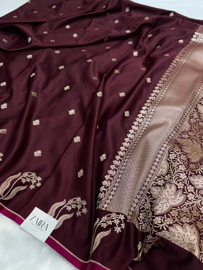 Chocolate Shades FloralBorder Mashru Silk Saree MSM 50