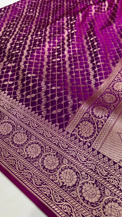 Wine Banarasi Brocade Soft Katan Silk Saree