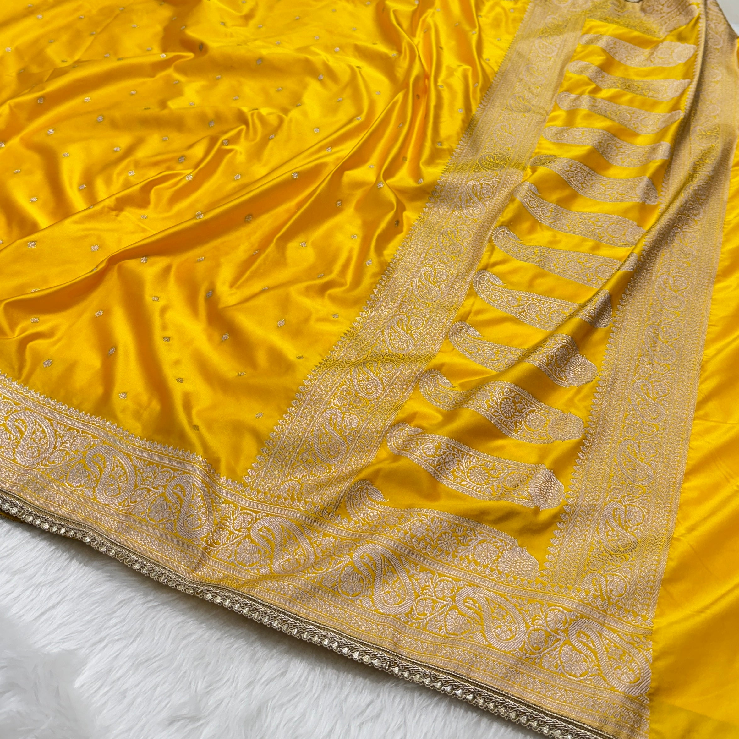 Yellow Shades Mashru Silk Booti with gotta patti