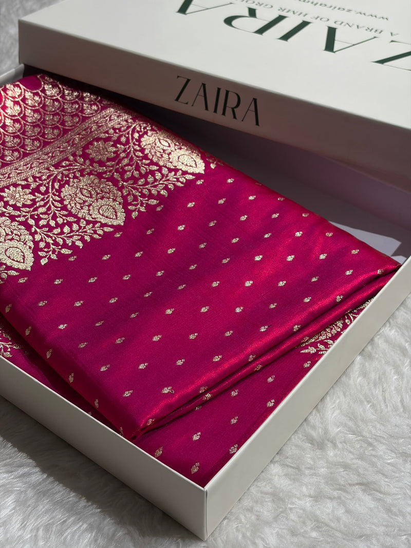 Satin Silk Saree Floral Boota in Cross Red Shades SS28