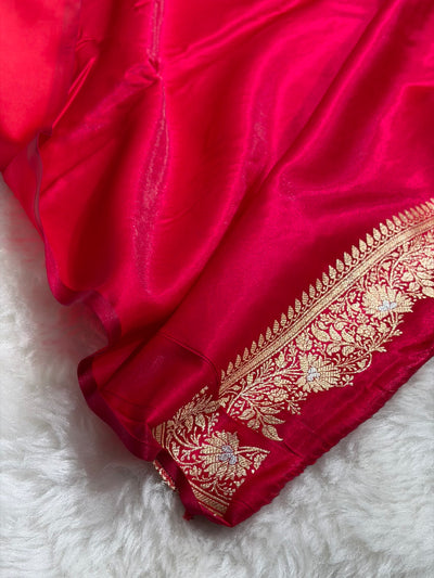 Banarasi Satin Silk Meena Boota in Cross Rani Shades SS38