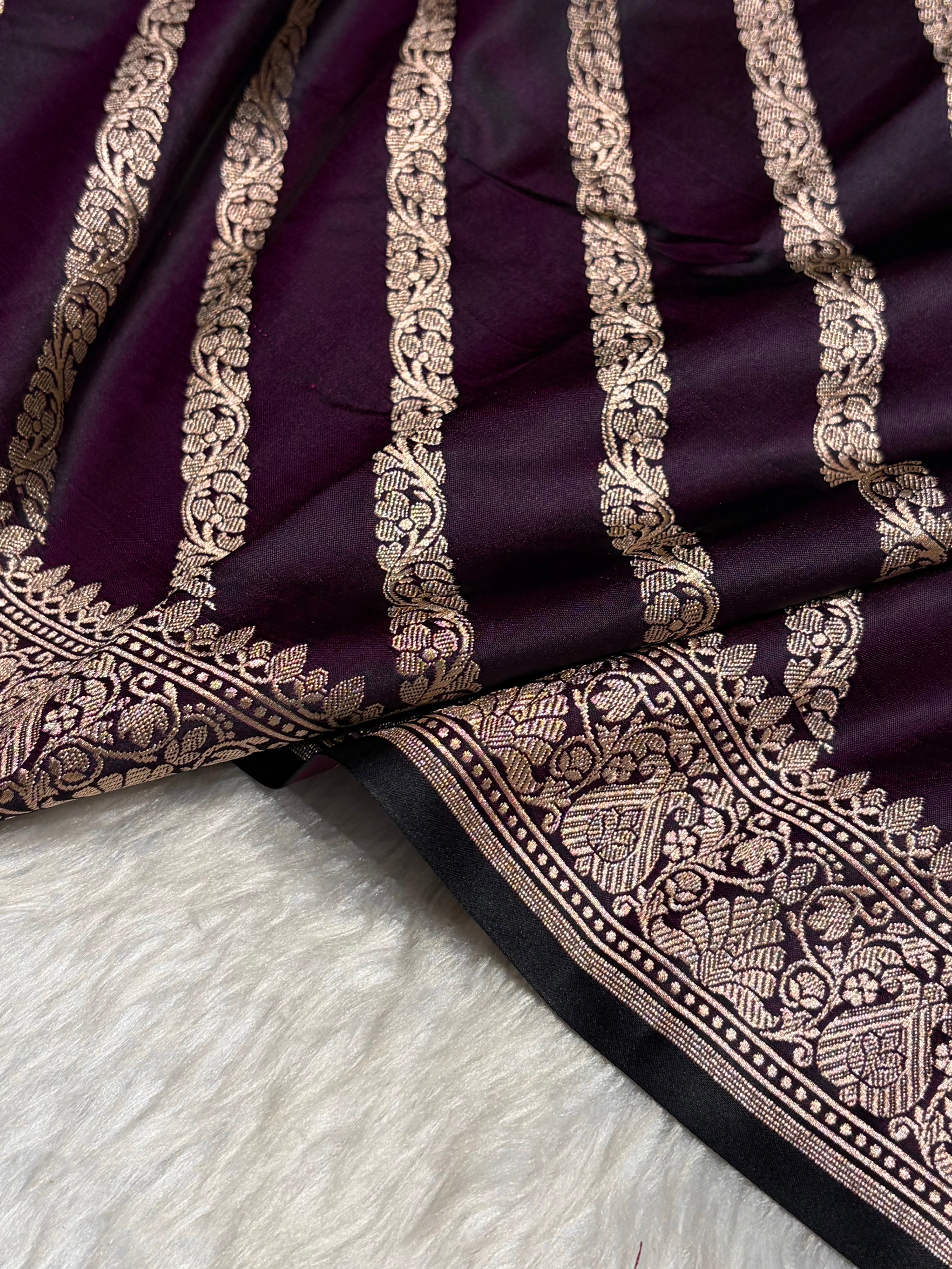 Cross Wine With Floral Border Mashru Silk Saree MSM-98