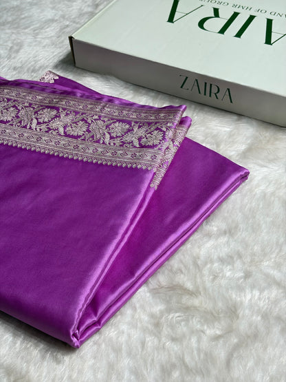 Lavender Plain Mashru Silk Saree MS22