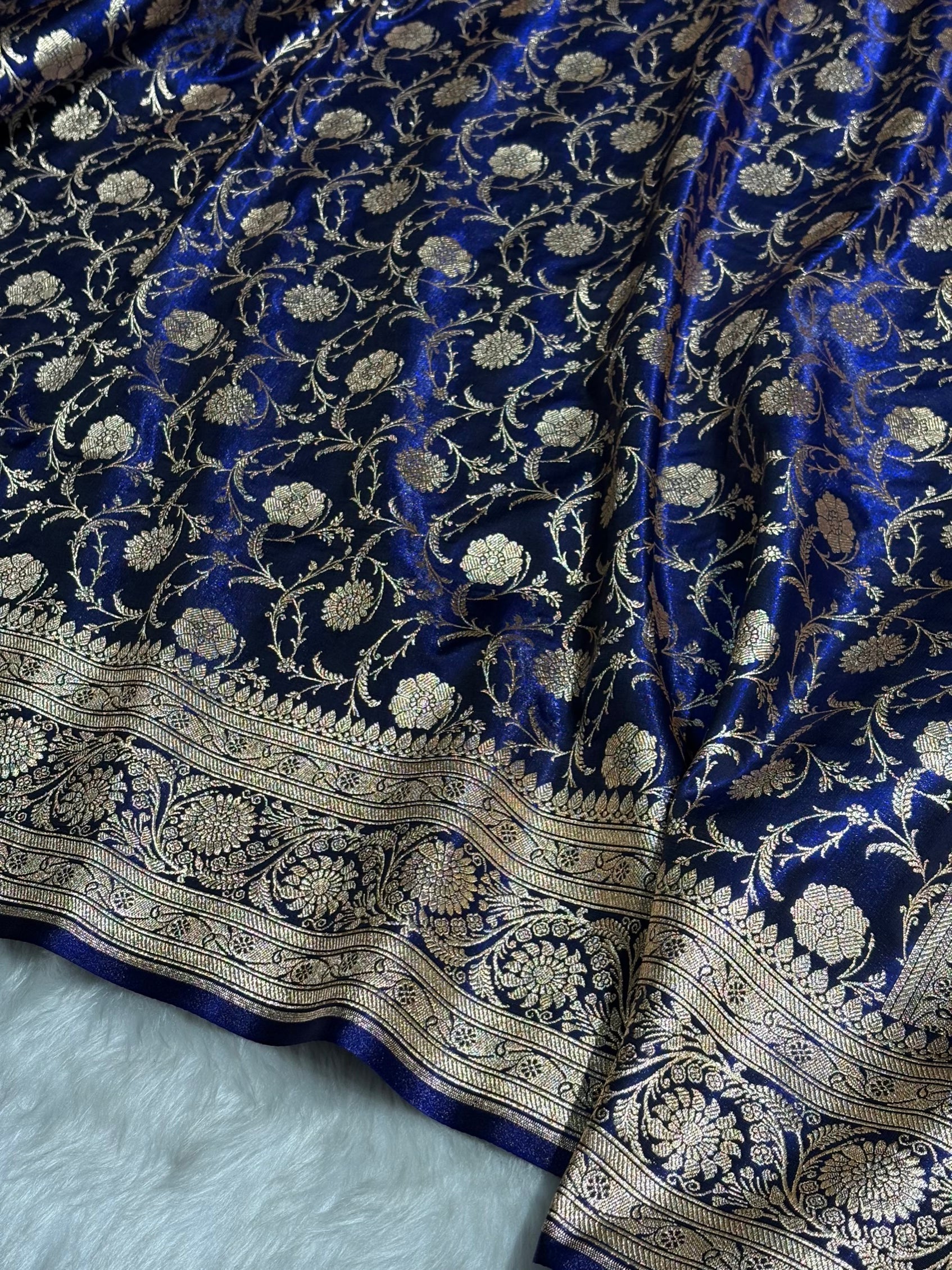 Ultra Light Weight Satin Silk Jaal in Dark Royal Blue Shades SS13
