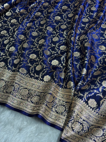 Ultra Light Weight Satin Silk Jaal in Dark Royal Blue Shades SS13