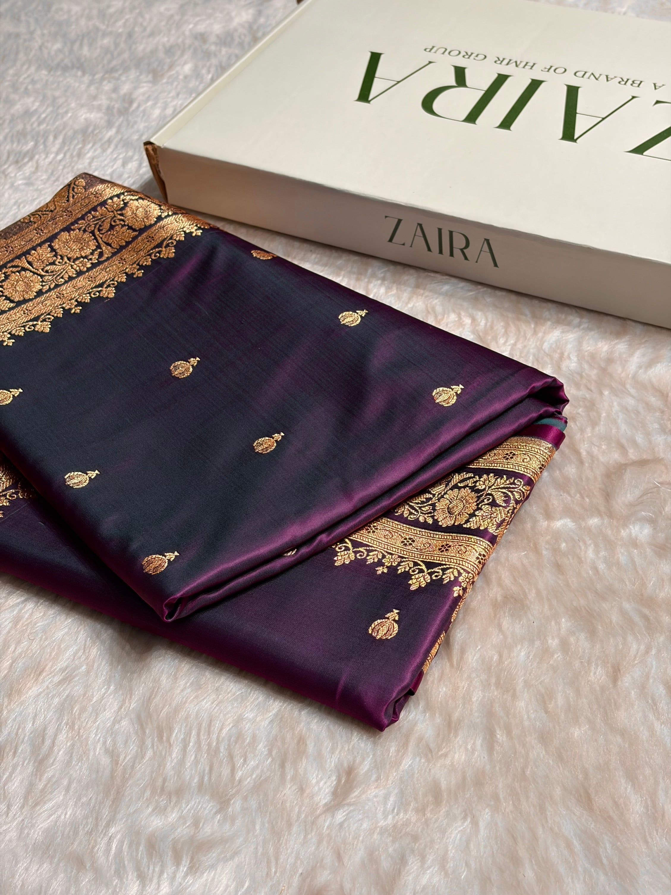 Wine Booti Pattern Satin Katan Silk Saree SK66