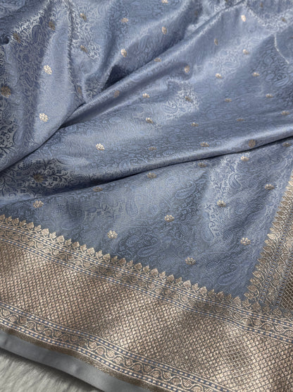 Light Nile Blue Shades Tanchoi Motif Mashru Silk Saree
