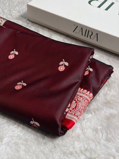 Cross Garnet / Red Shades Banarasi Booti Pattern Mashru Silk Saree MSM-137