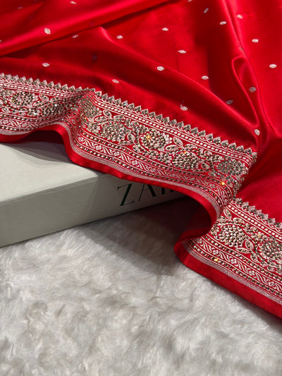Banarasi Red Shades Booti With Swarovski Stone Work Mashru Silk Saree BMCS65