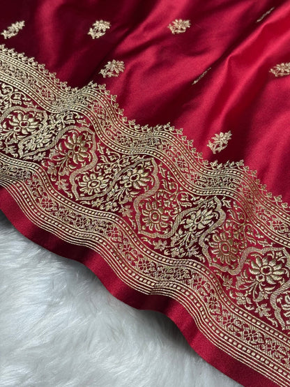 Maroon Floral Booti Katan Silk Saree SK62