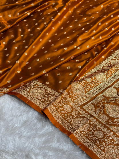 Banarasi Satin Katan Saree With Boota in Rust Shades SK117