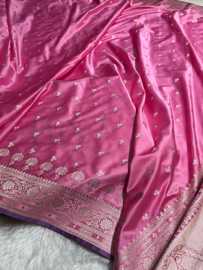Banarasi Baby Pink Shades Floral Mashru Silk Saree MCS89