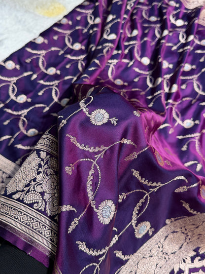 Wine Shades Banarasi Jaal Pattern Floral Minakari Mashru Silk Saree MSM-103