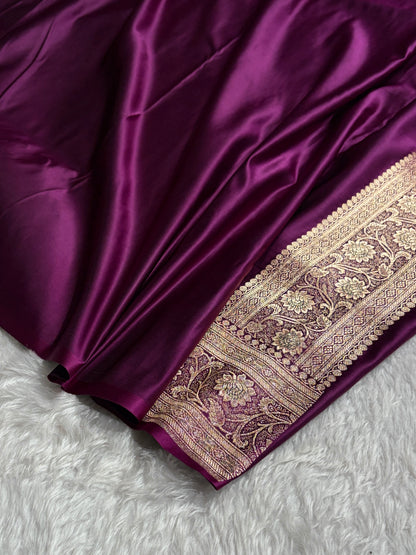 Wine Banarasi Minakari Boota Katan Silk Saree