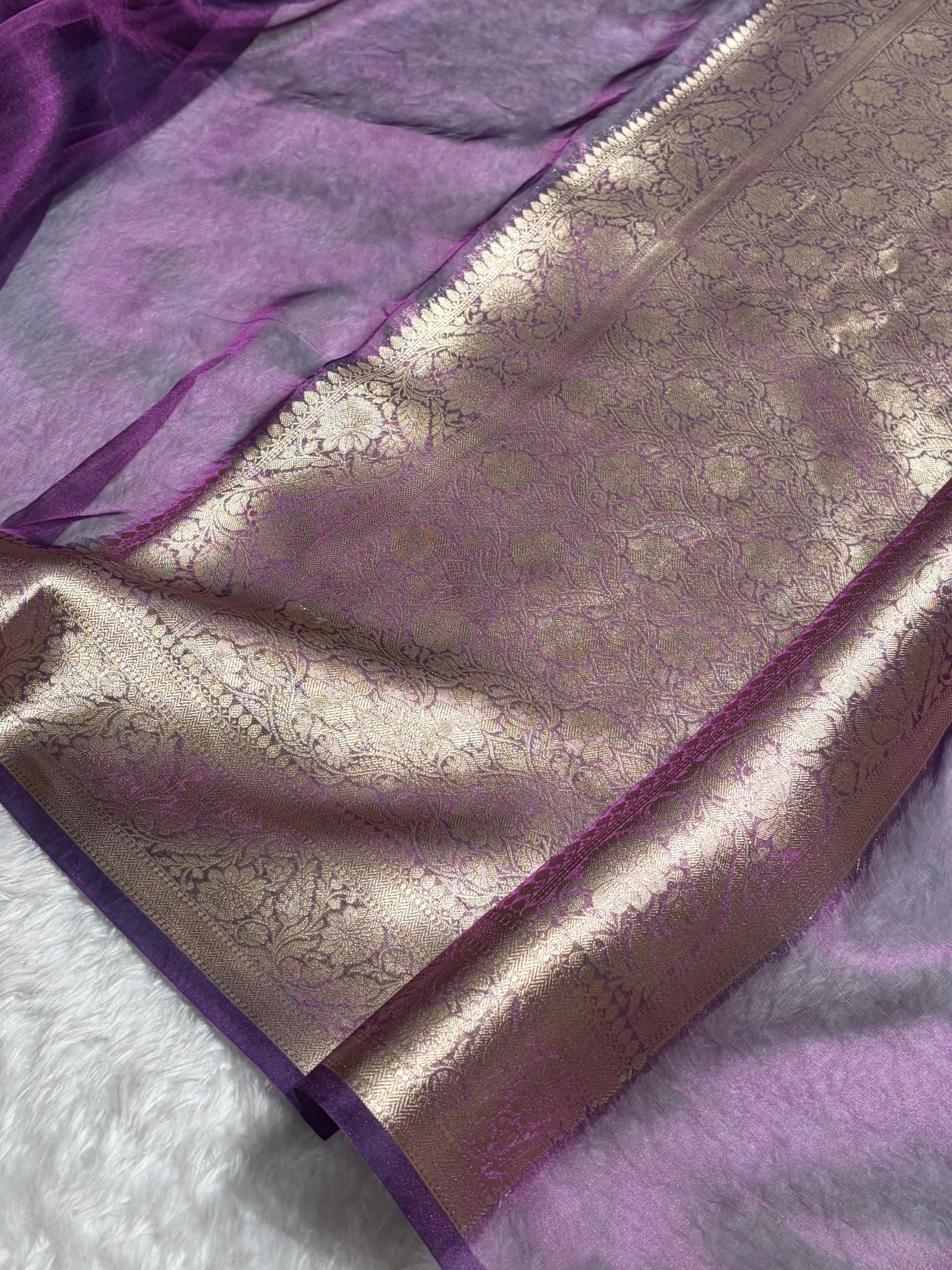 Banarasi Wine Shades Pure Tissue Silk Saree PT-60