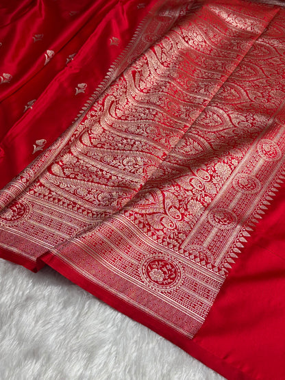 Red Boota With Floral Border Mashru Silk Saree MSM-96