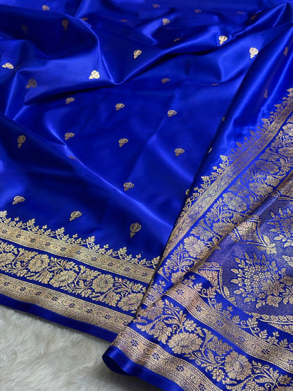 Royal Blue Booti Pattern Satin Katan Silk Saree SK66