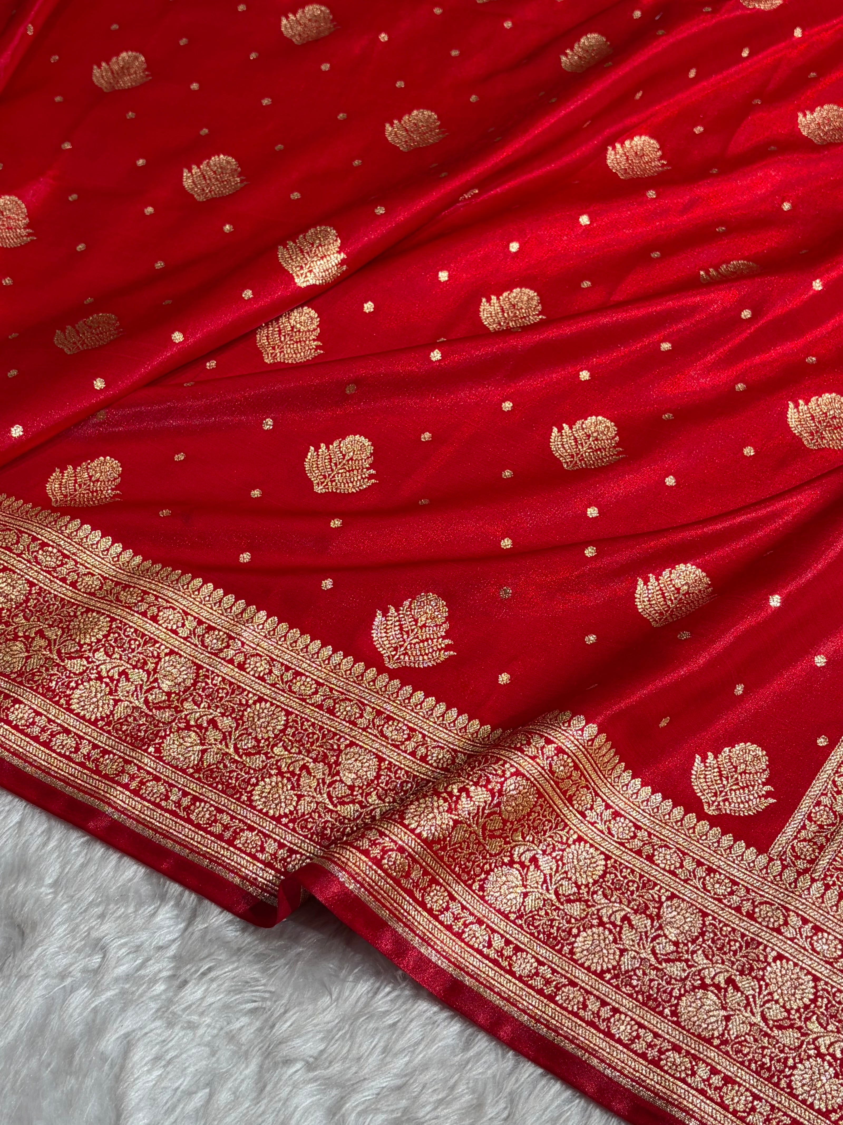 Banarasi Red Shades Booti Pattern Banarasi Satin Silk Saree SS59
