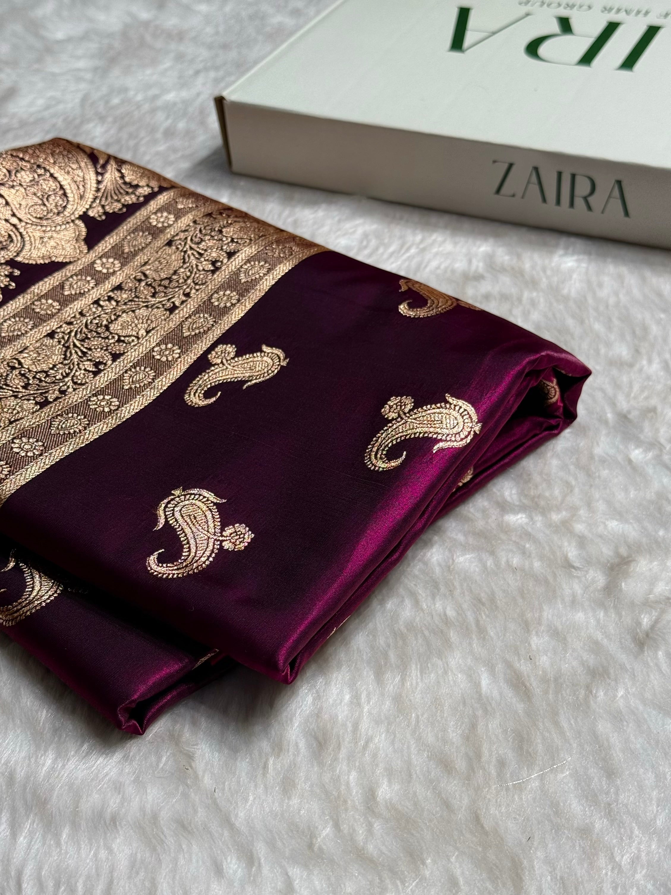 Satin Silk Saree Floral Boota in Wine Shades SS27