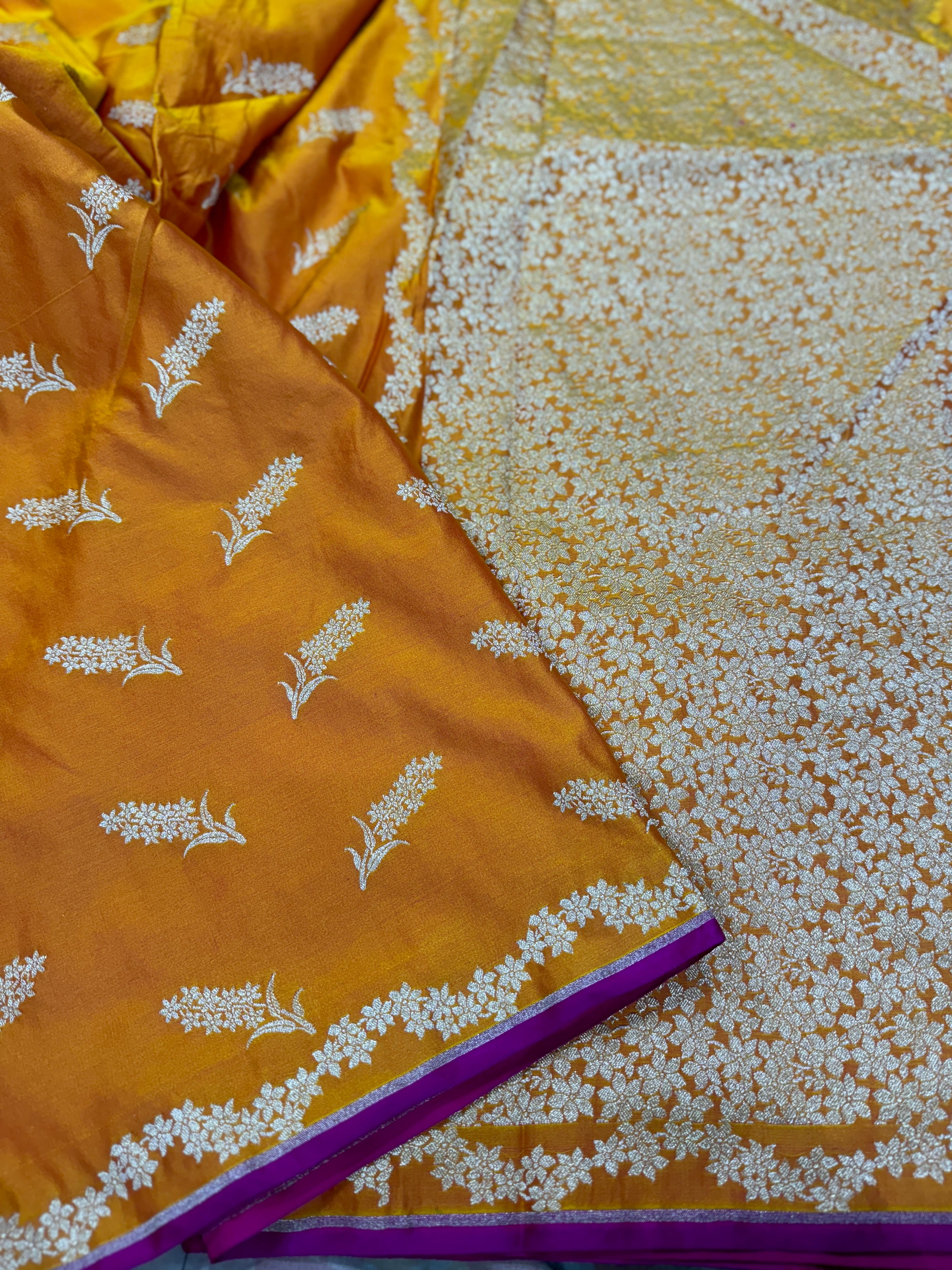 Beautiful Fire Gold Shade Mashru Silk Saree