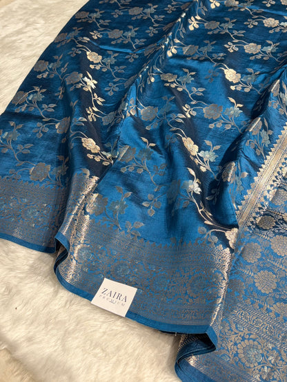 German Blue Shade Minakari Pure Caramel Silk Saree CS-04