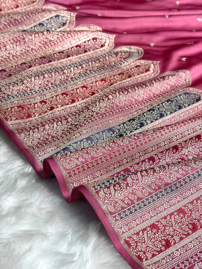 Skirt Border Baby Pink Gajri Minakari Mashru Silk Saree MCS13