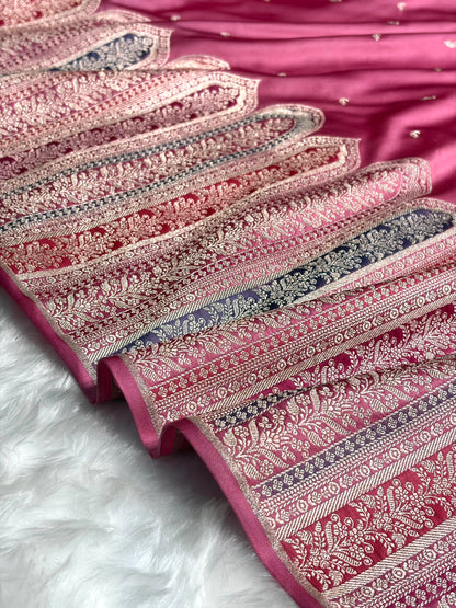 Skirt Border Baby Pink Minakari Mashru Silk Saree MS13