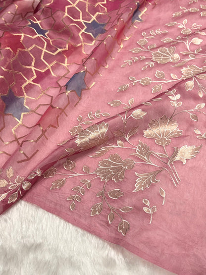 Pure Organza Rangkat Rani Floral Border Banarasi Silk Saree PO-08