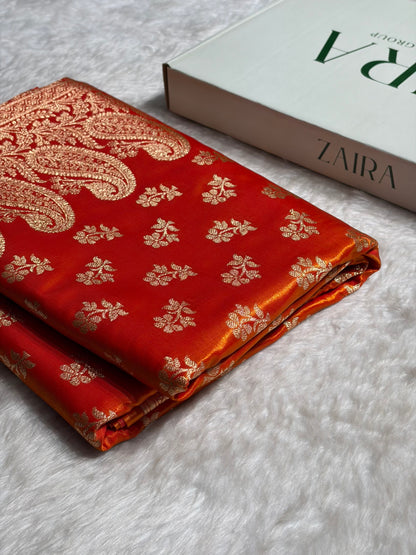 Fire Gold Shades Banarasi Satin Silk Saree SS34