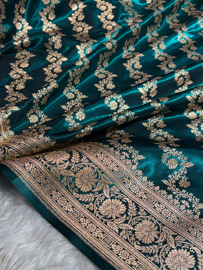 Dark Rama Shades Banarasi Satin Silk Saree SS32