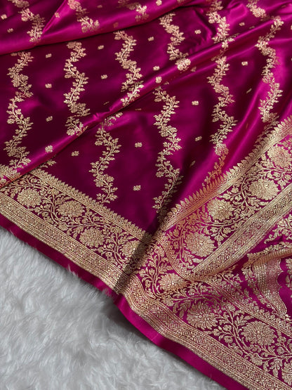 Banarasi Satin Katan Saree With Boota in Rani Shades SK108