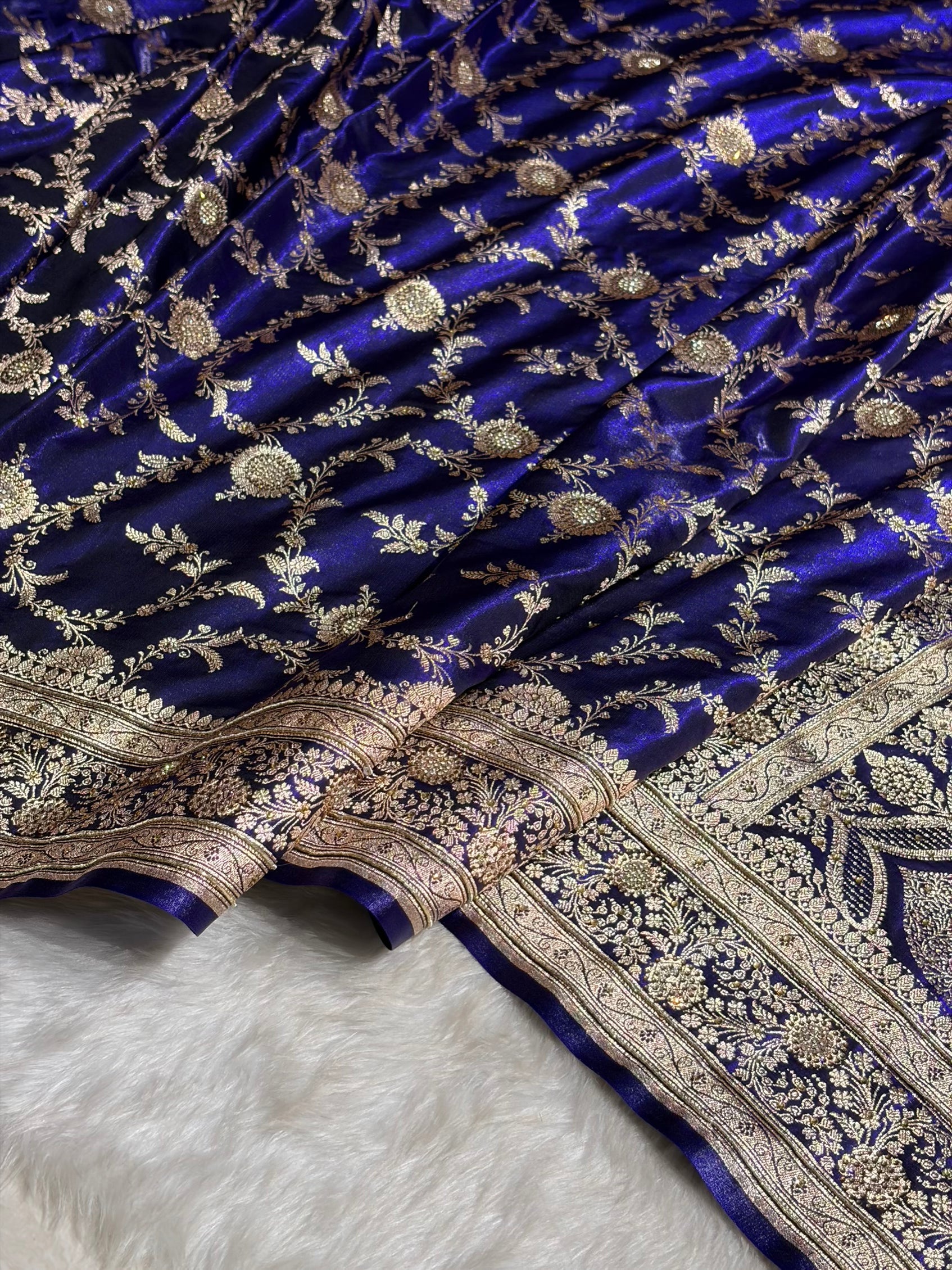 Satin Silk Banarasi Jaal in Royal Blue Shades with Work BSS14