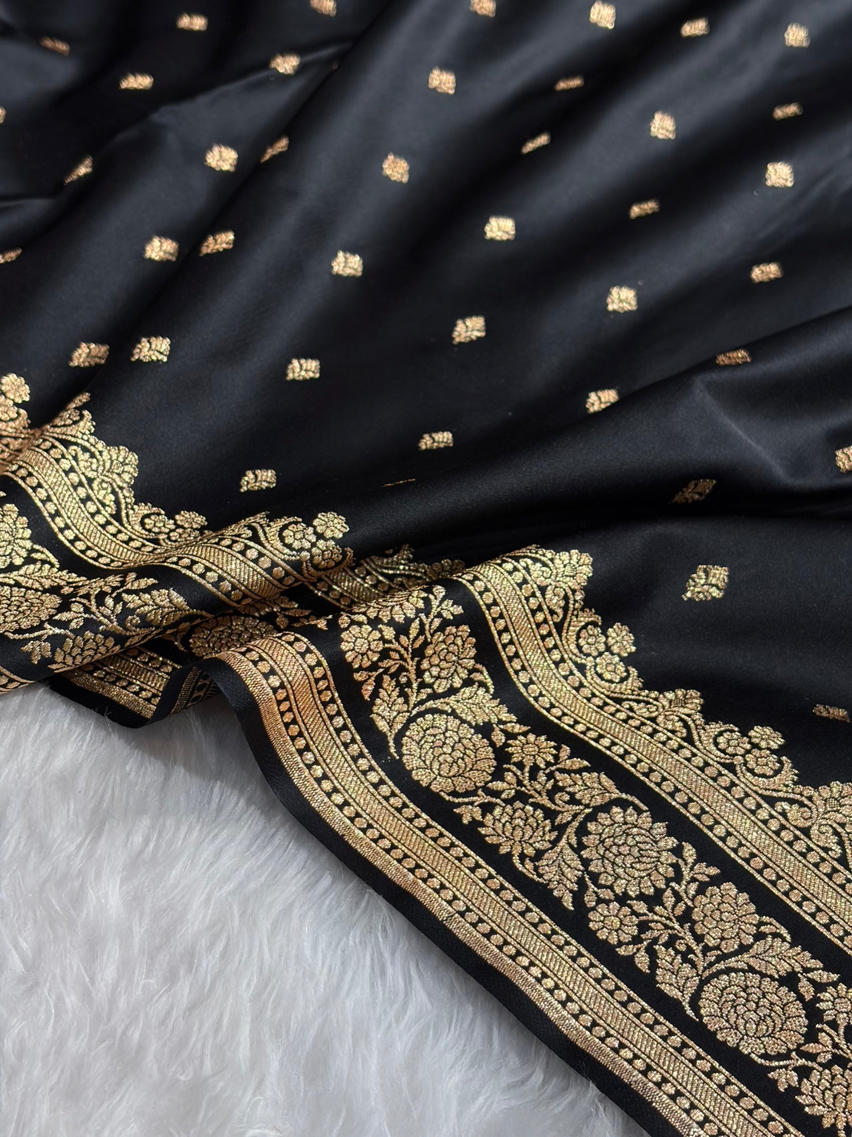 Banarasi Black Shades Booti Pattern Satin Katan Silk Saree SK51