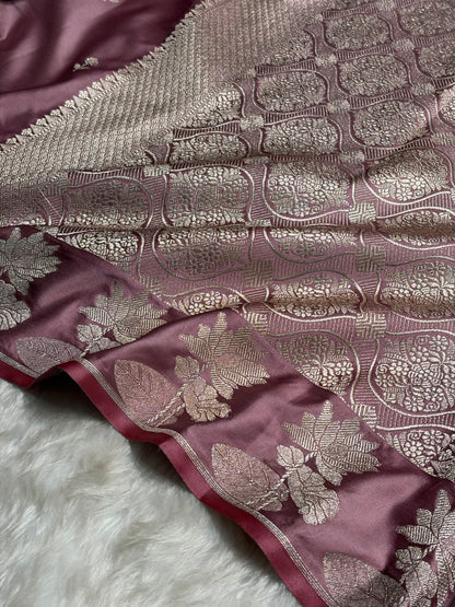 Baby Pink Floral Border Booti Mashru Silk Saree MS54