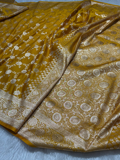 Mustard Banarasi Jaal Katan Silk Saree